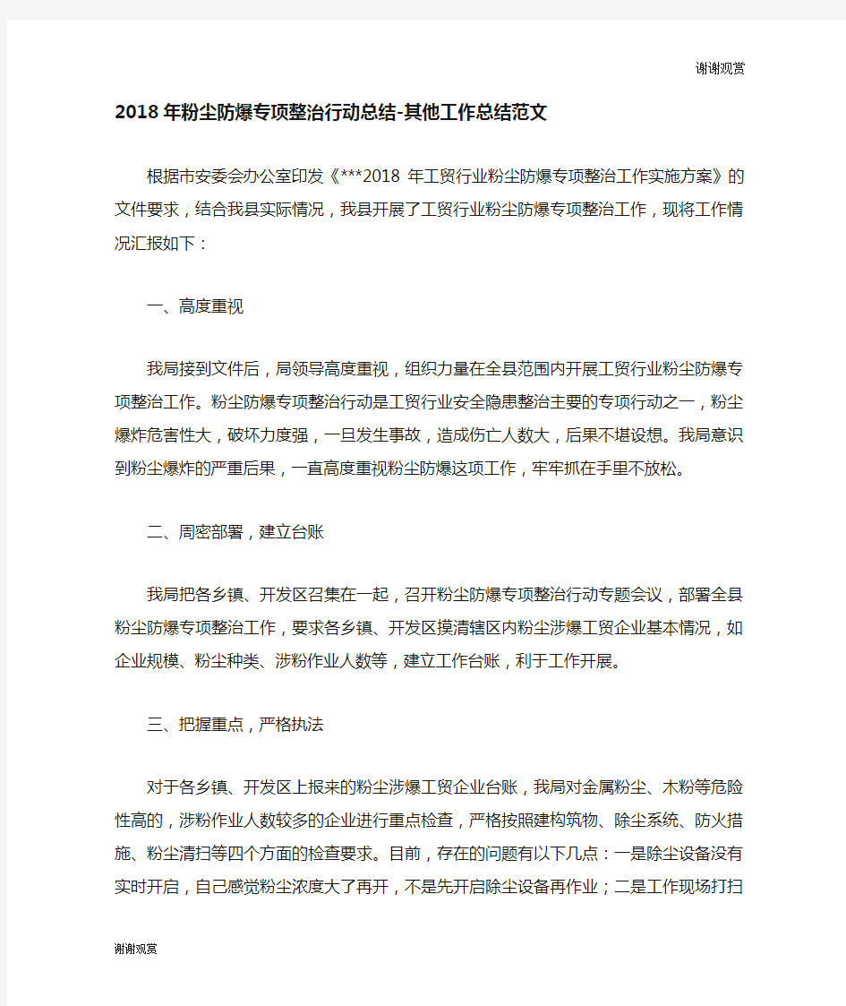 粉尘防爆专项整治行动总结其他工作总结范文.doc