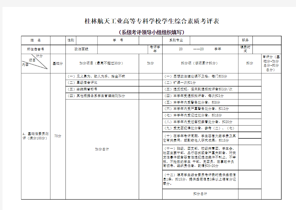 学生综合素质测评表