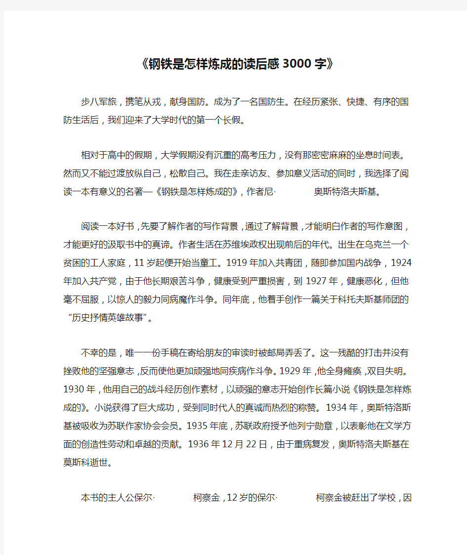 《钢铁是怎样炼成的读后感3000字》