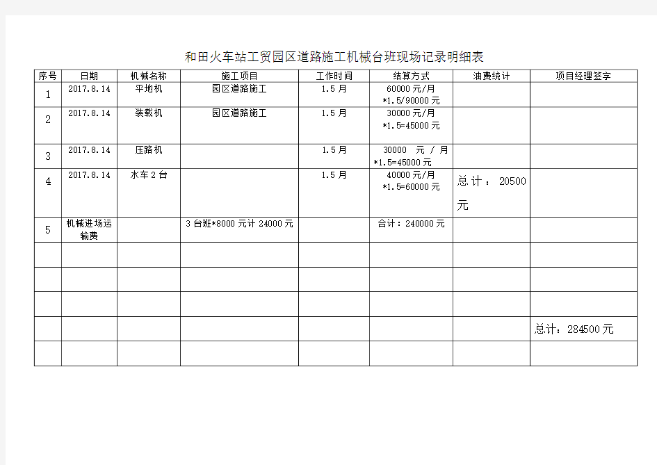 机械台班现场记录明细表