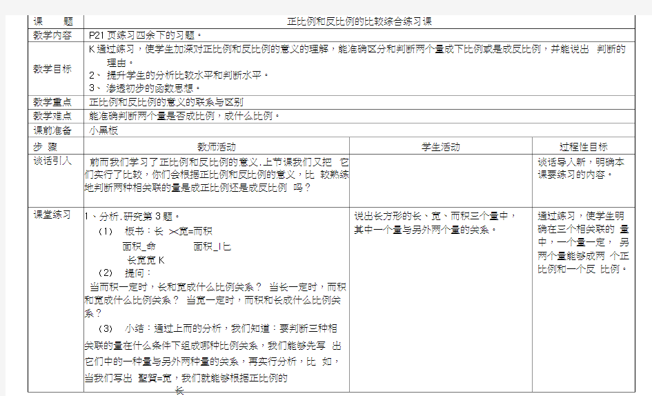 8正比例和反比例的比较综合练习