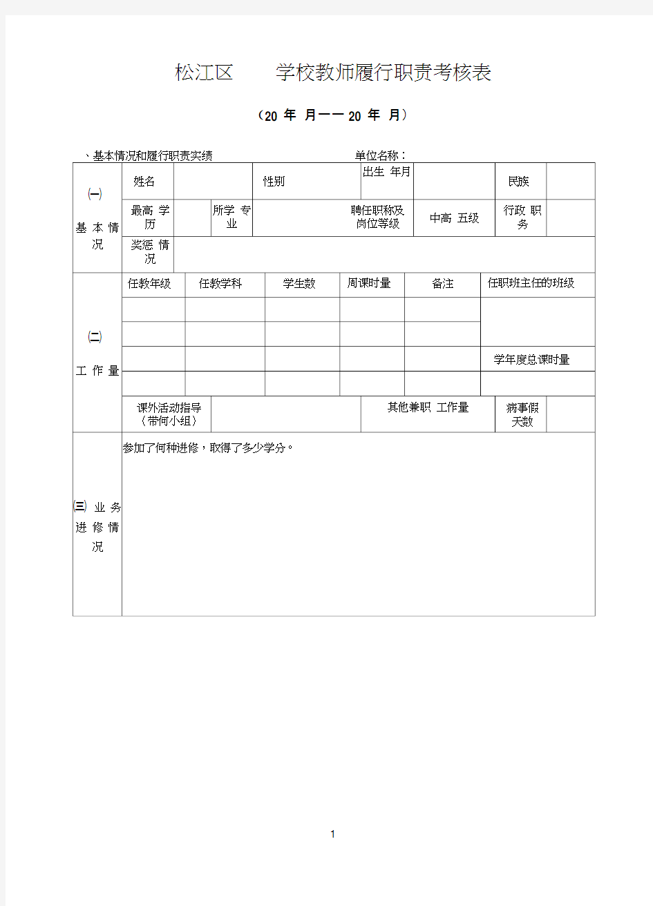 2014教师履行职责考核表