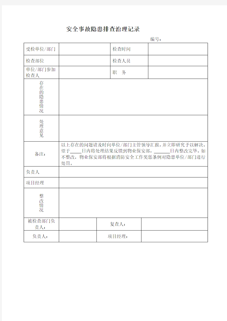 安全事故隐患排查治理记录