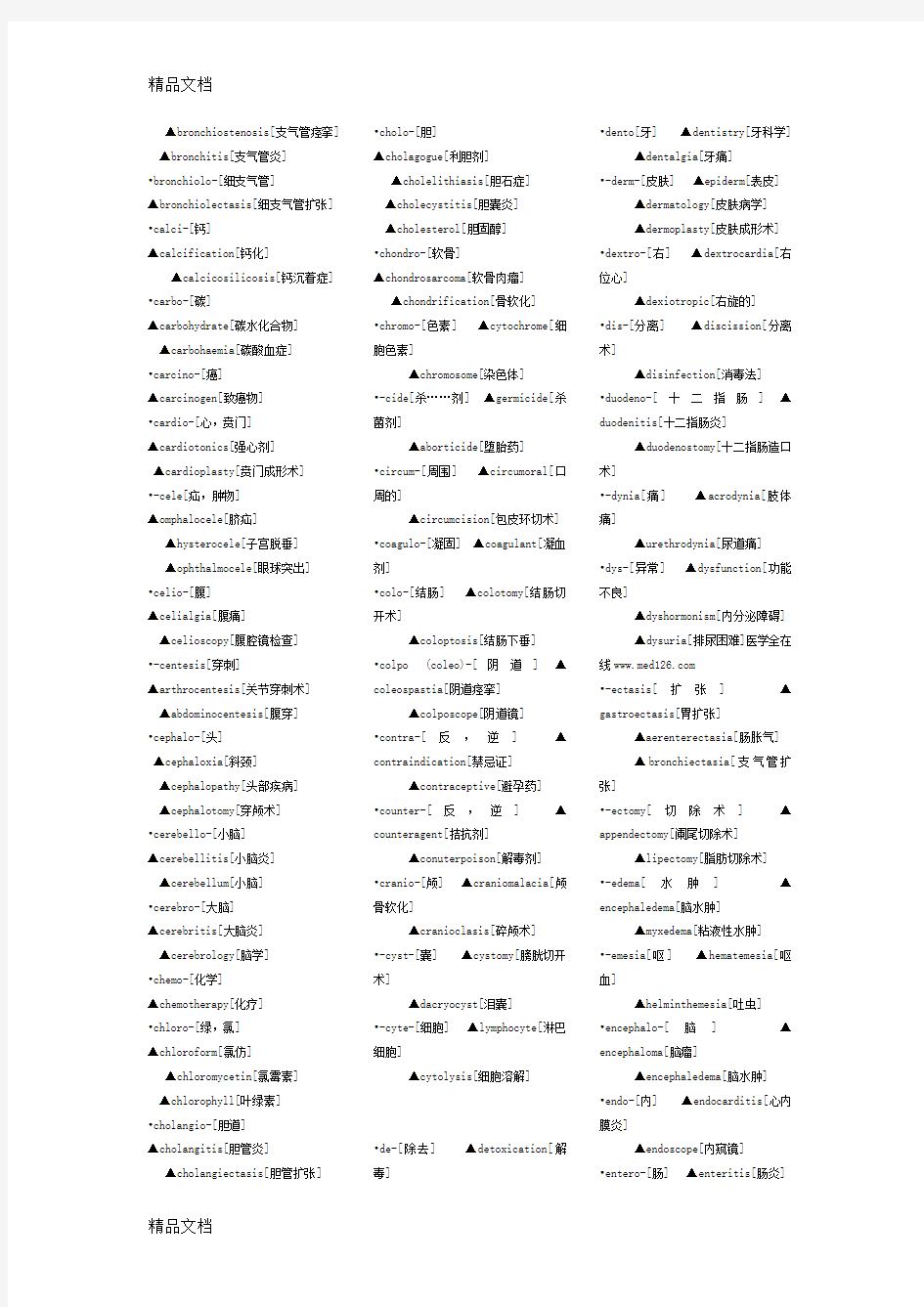 (整理)医学专业英语前后缀及词根.