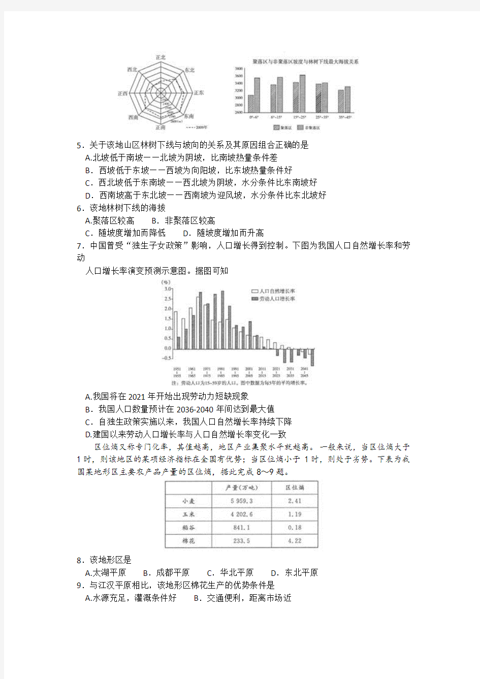 2019-2020年高三下学期二模考试文综试题含答案