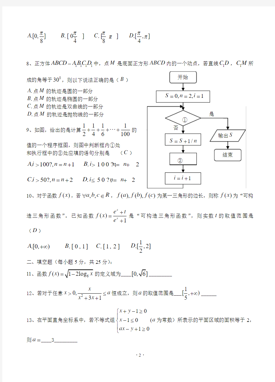 四川省成都实验外国语学校2015届高三3月月考数学文试题