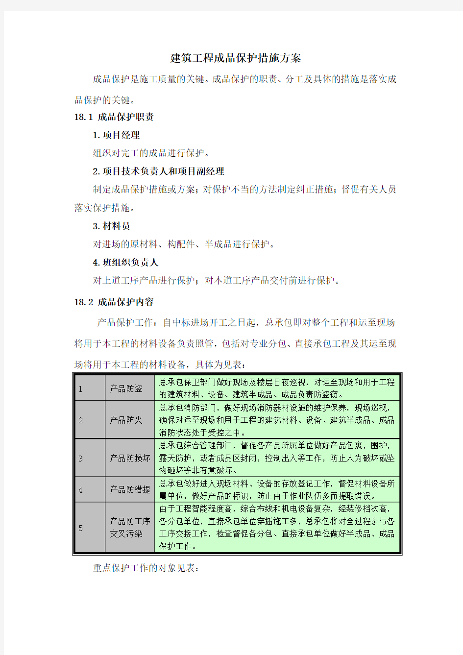 建筑工程成品保护措施方案