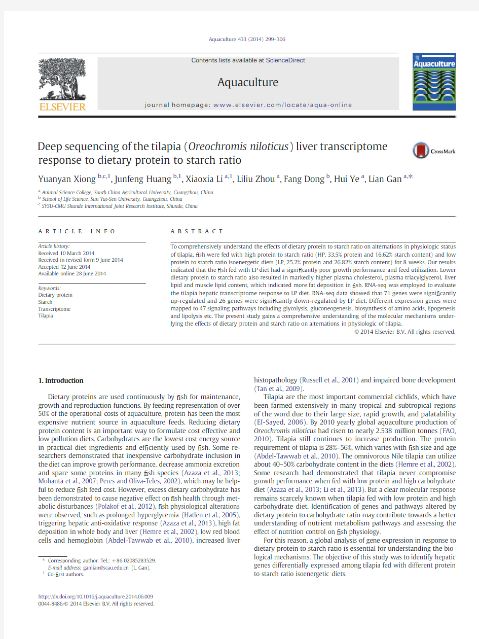 Deep sequencing of the tilapia (Oreochromis niloticus) liver transcriptome