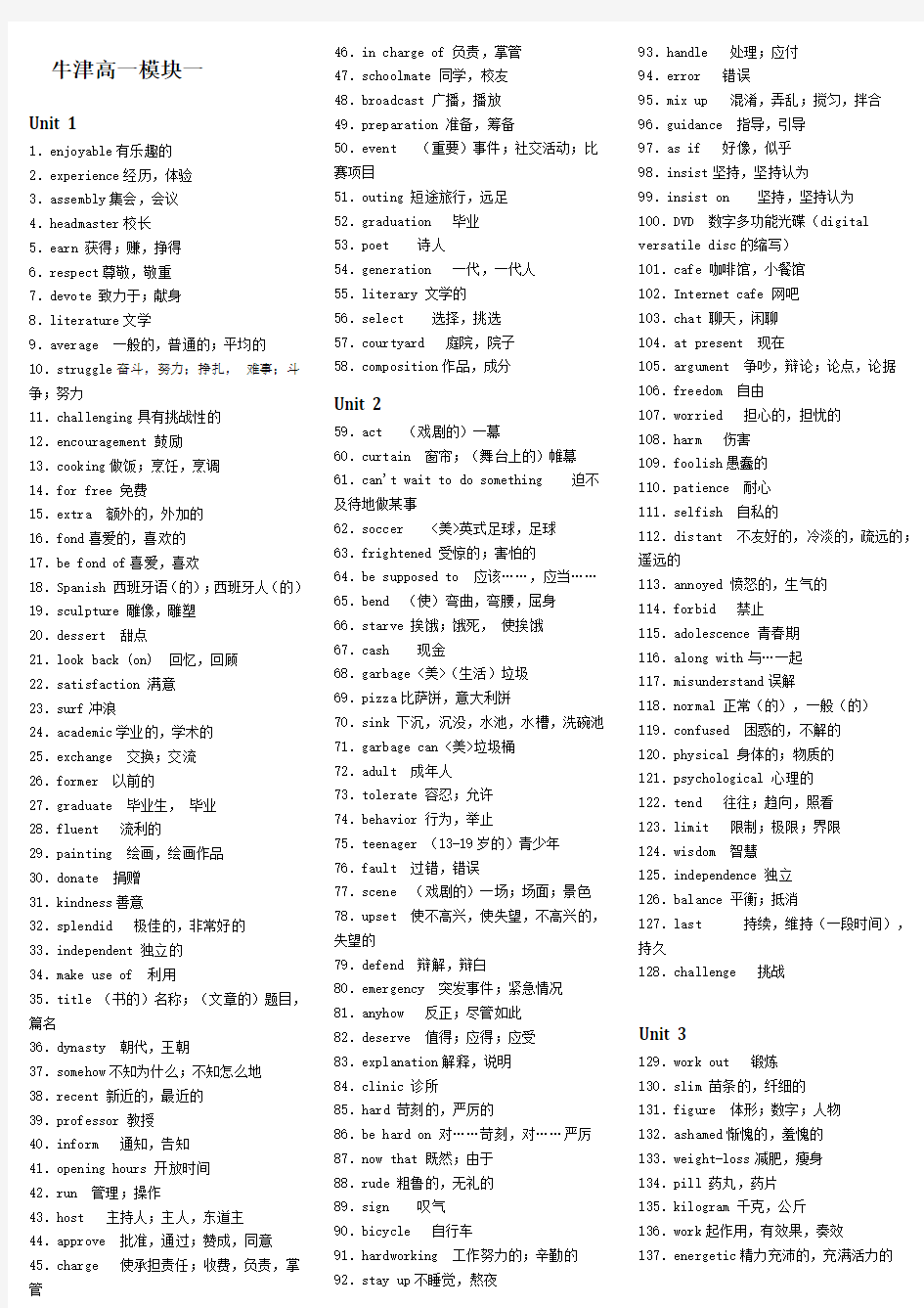 苏教-高中牛津译林版教材词汇(1-11册)