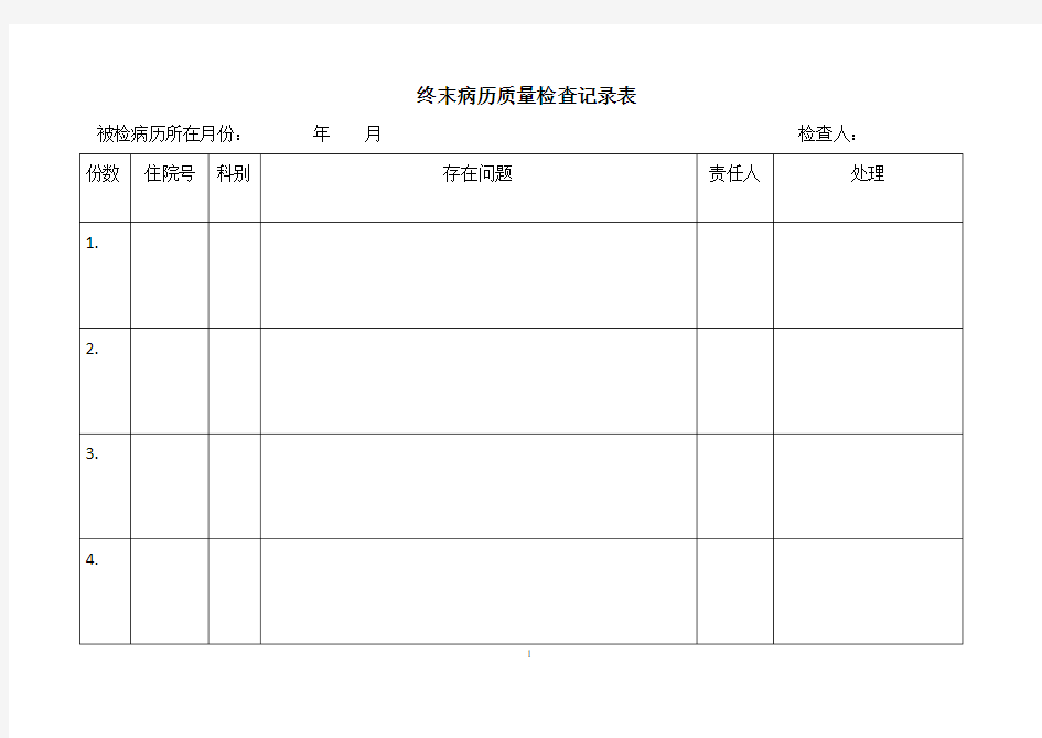 终末病历质量检查记录表