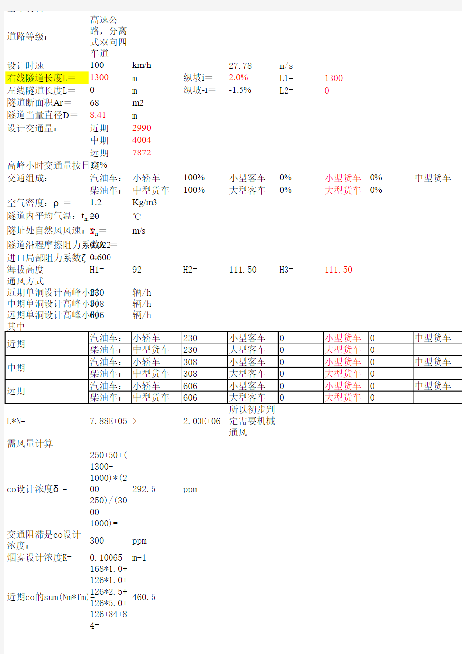 隧道通风设计计算