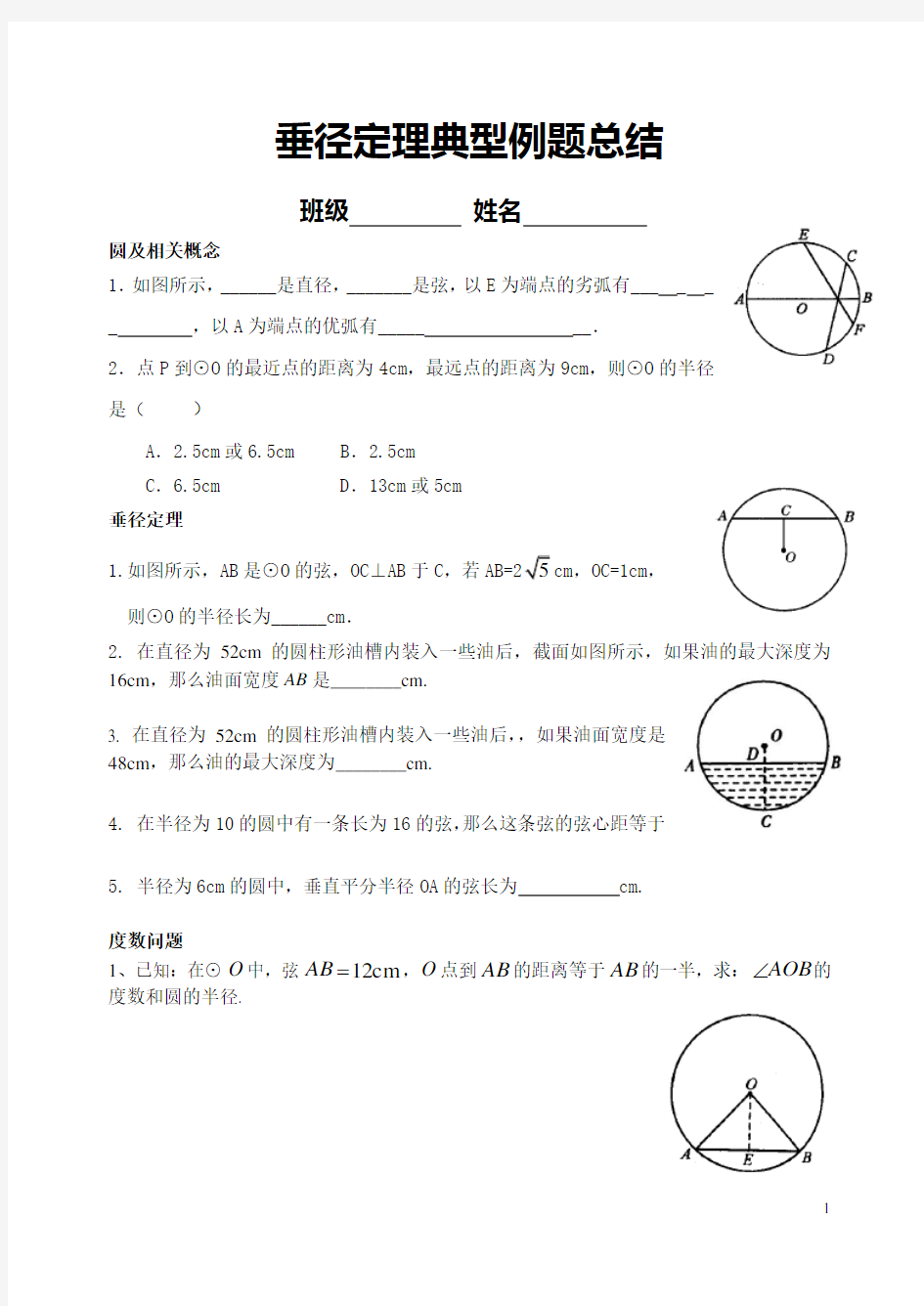 垂径定理典型例题总结