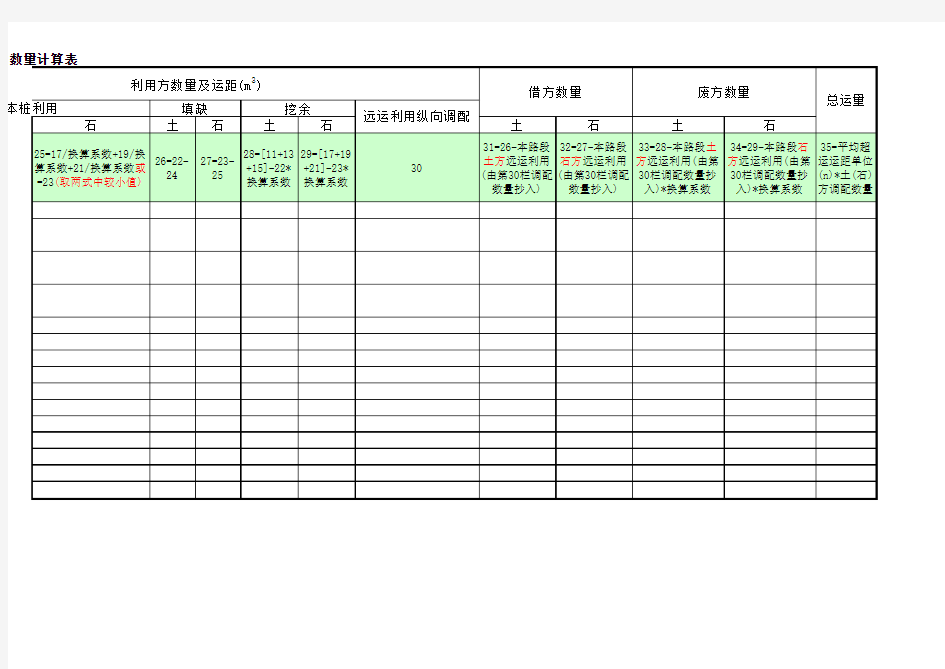 路基土石方数量计算表(模板)