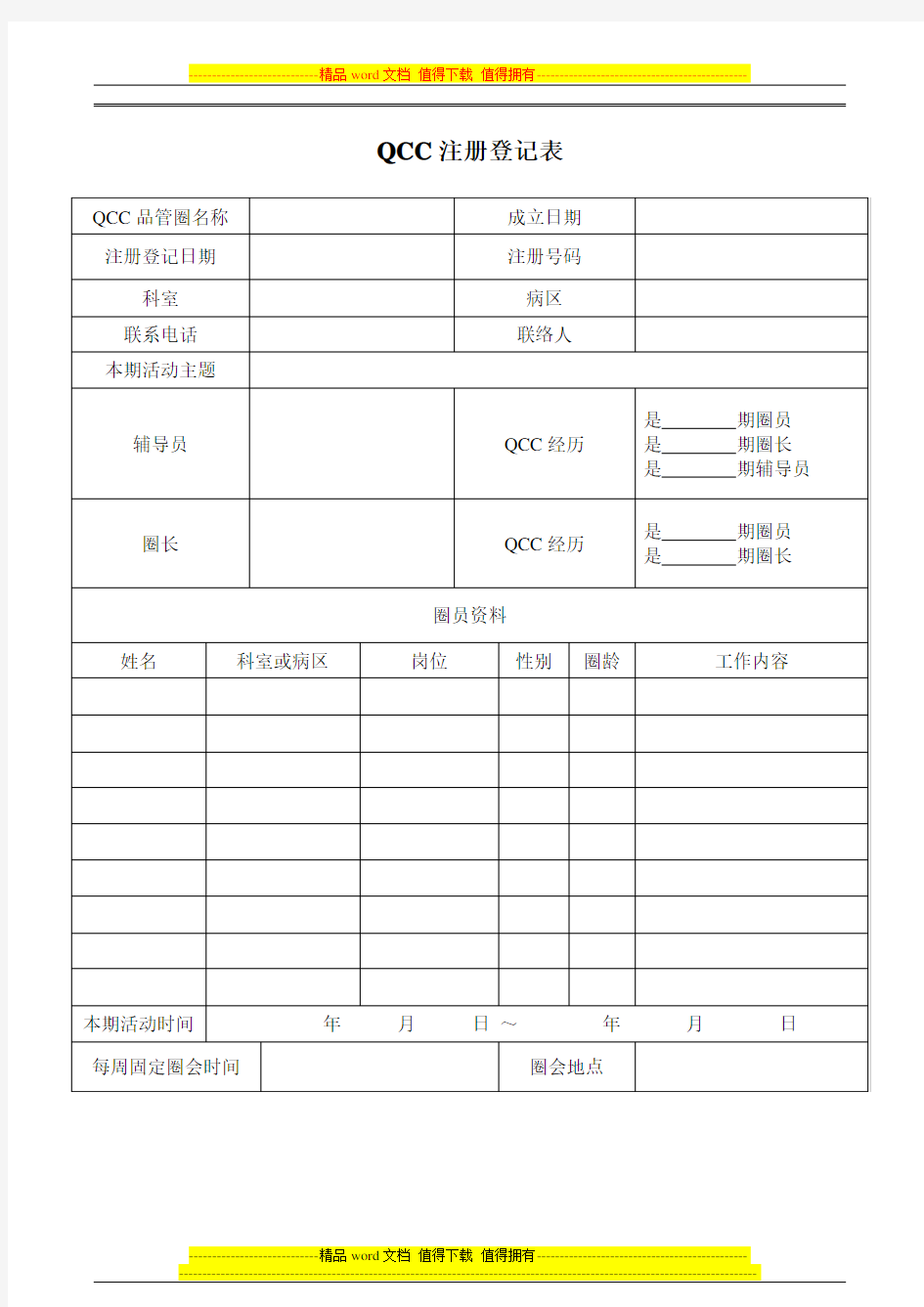 品管圈相关表格