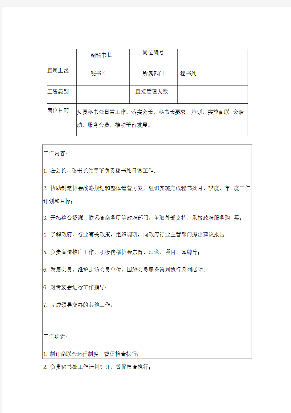 协会商会岗位职责说明书(全)