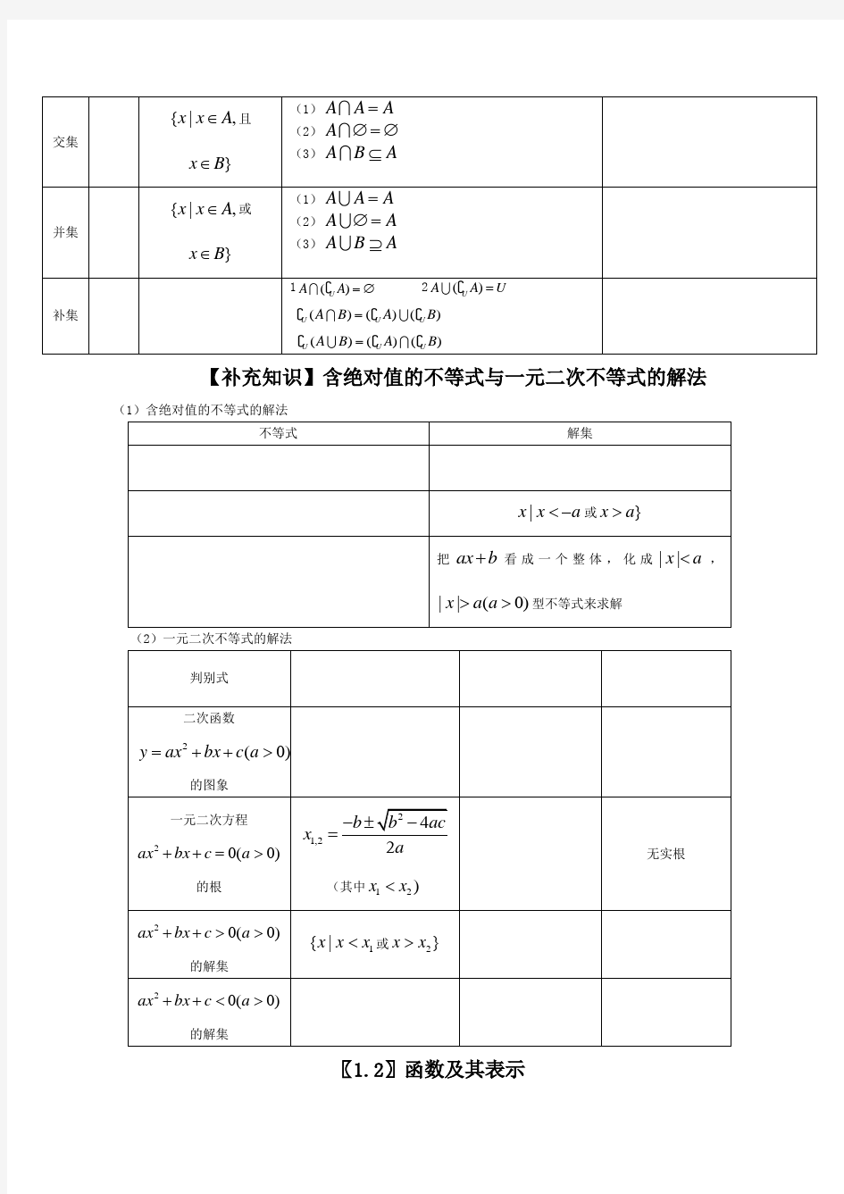 高三文科数学知识点总结