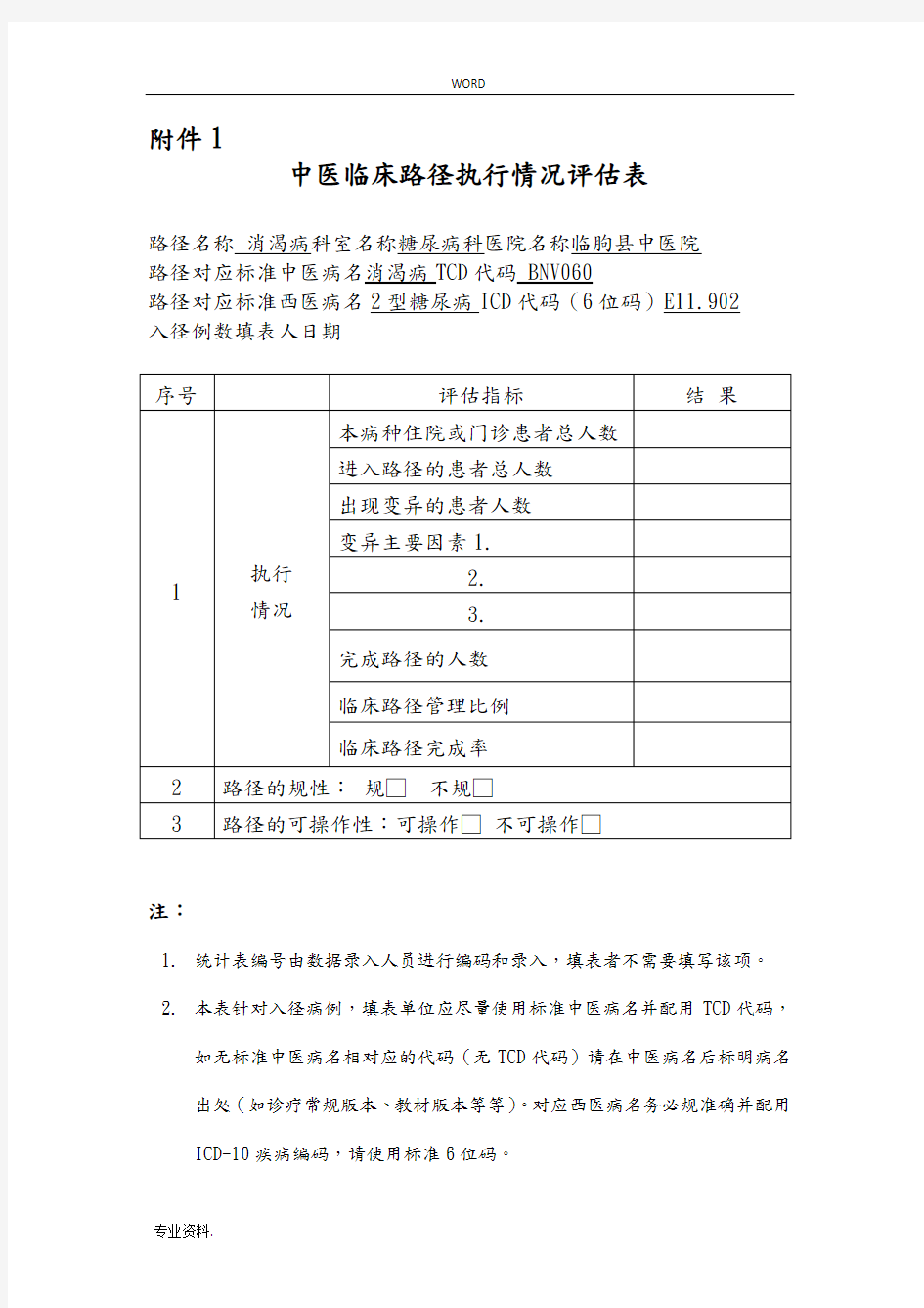 中医临床路径评估表