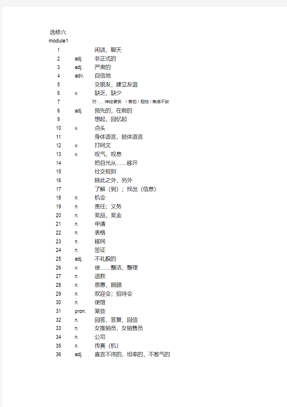 高中英语外研版选修六单词--中英文空白版