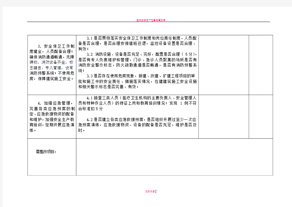 医院安全生产检查表