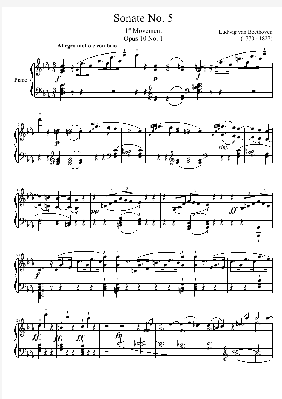 Sonate No. 5, 1st Movement Op.10 No.1(贝多芬钢琴奏鸣曲)