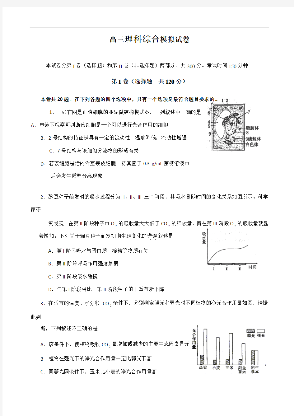 高三理科综合模拟试卷