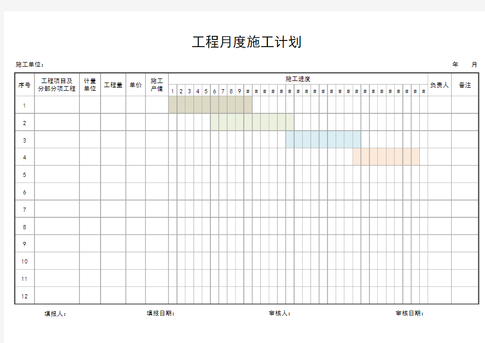 工程月度施工进度计划表