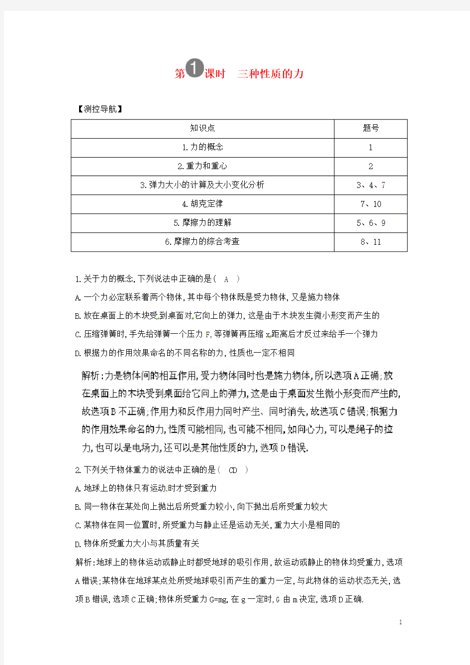 陕西省山阳县色河中学高考物理专题复习 第1课时 三种性质的力教案