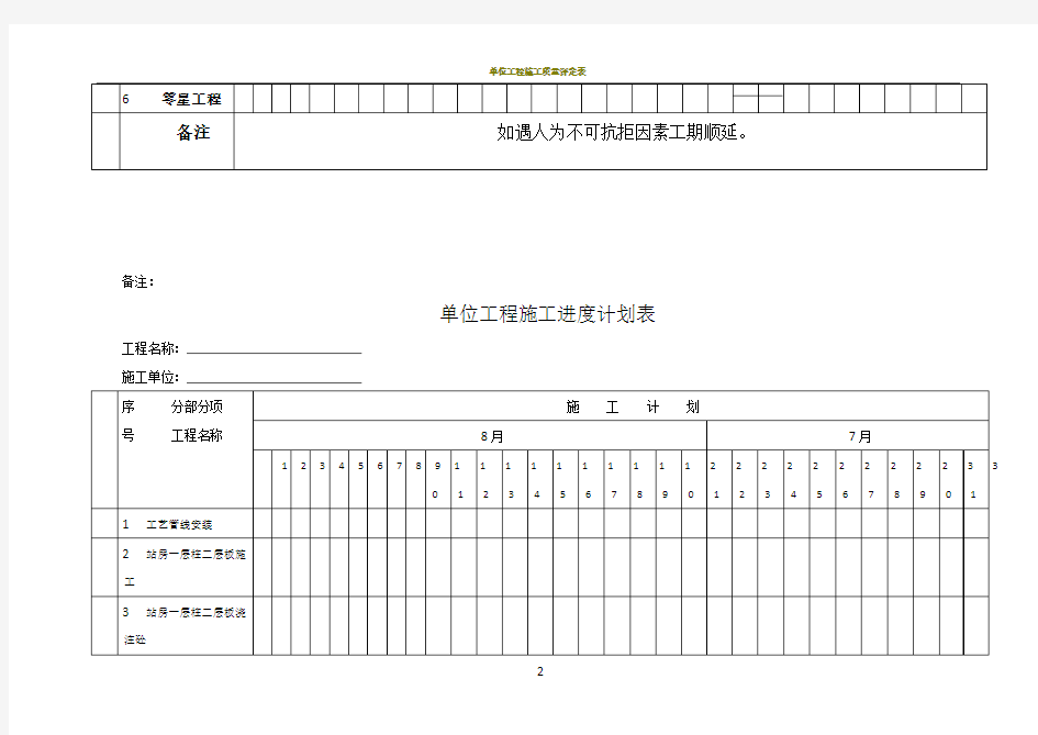 单位工程施工进度计划表样表