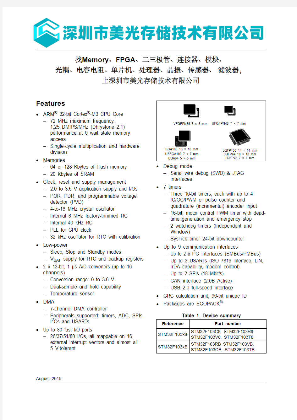 MEMORY存储芯片STM32F103C8T6中文规格书
