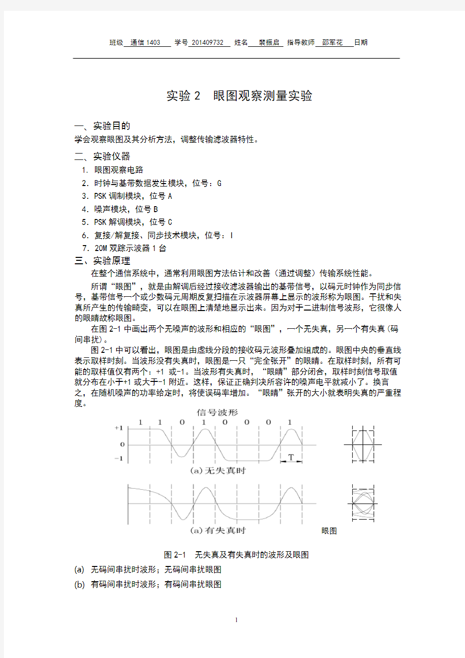 实验2眼图观察测量实验资料