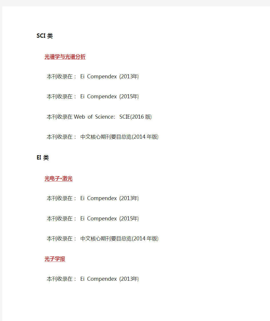 光学类中文核心期刊列表