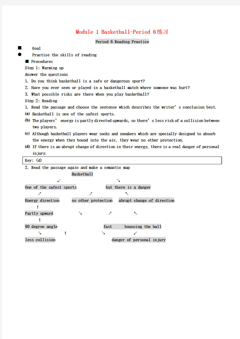高中英语 Module 1 Basketball-Period 6练习 外研版选修7