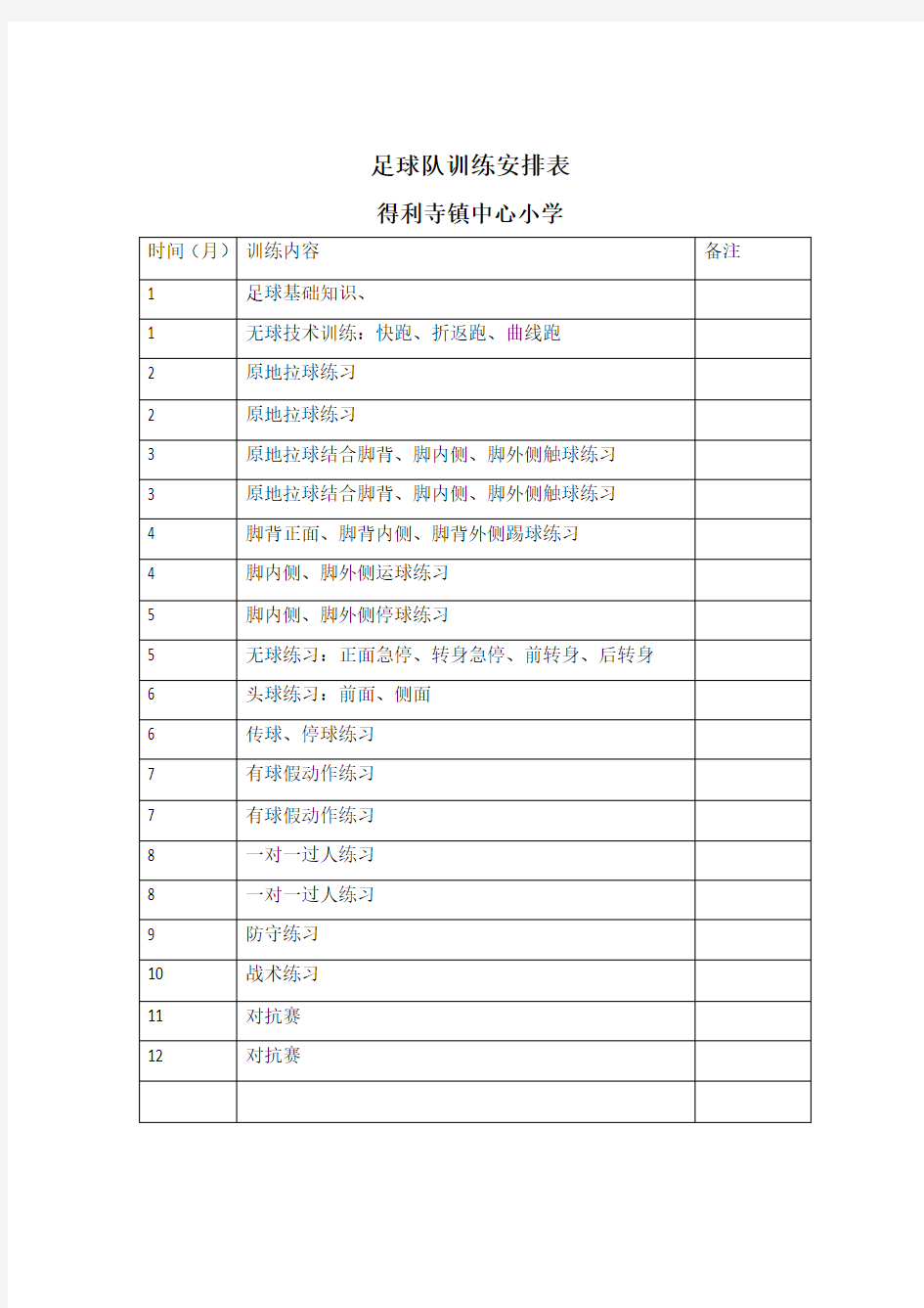 足球队年度训练计划