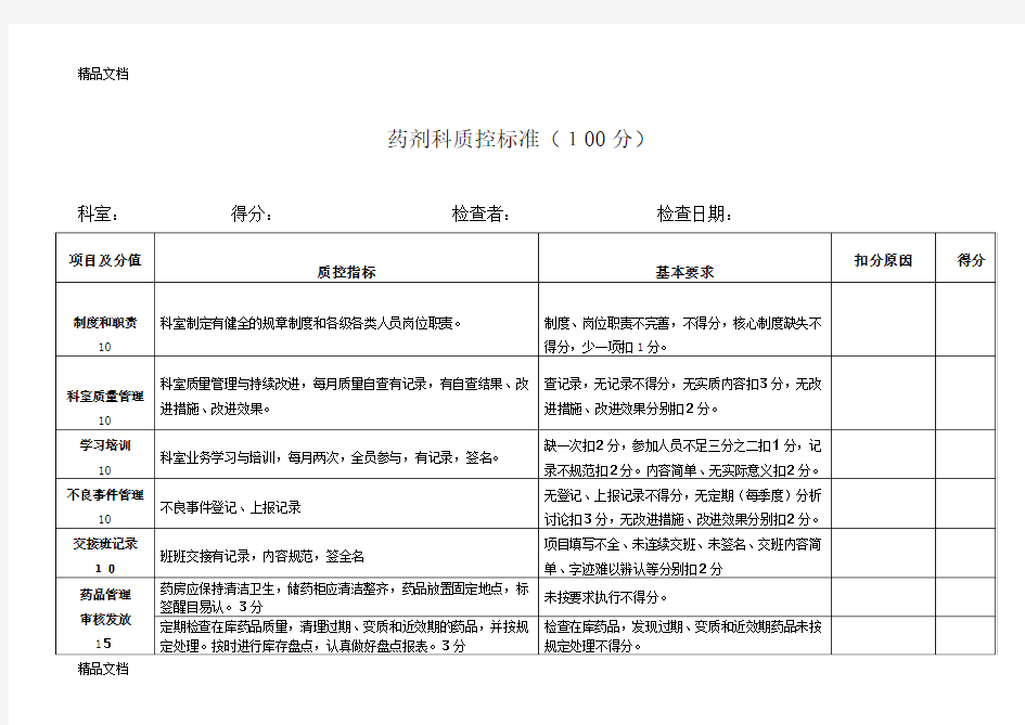 最新药剂科质量控制标准1