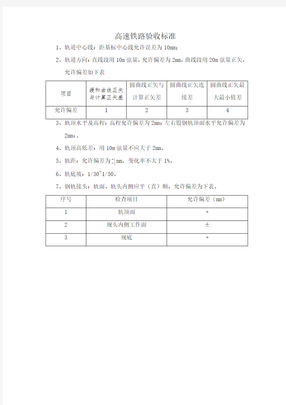 高速铁路验收标准