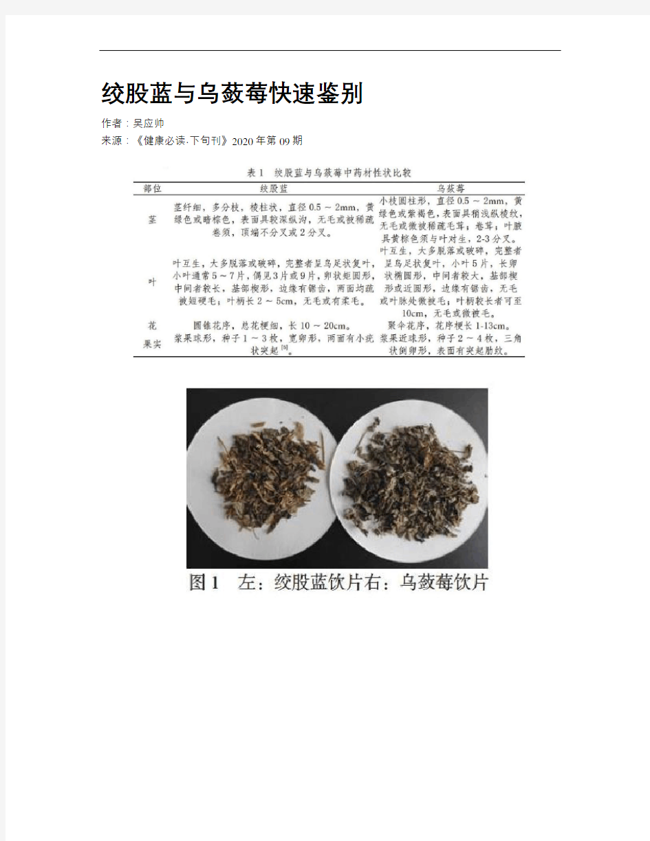 绞股蓝与乌蔹莓快速鉴别