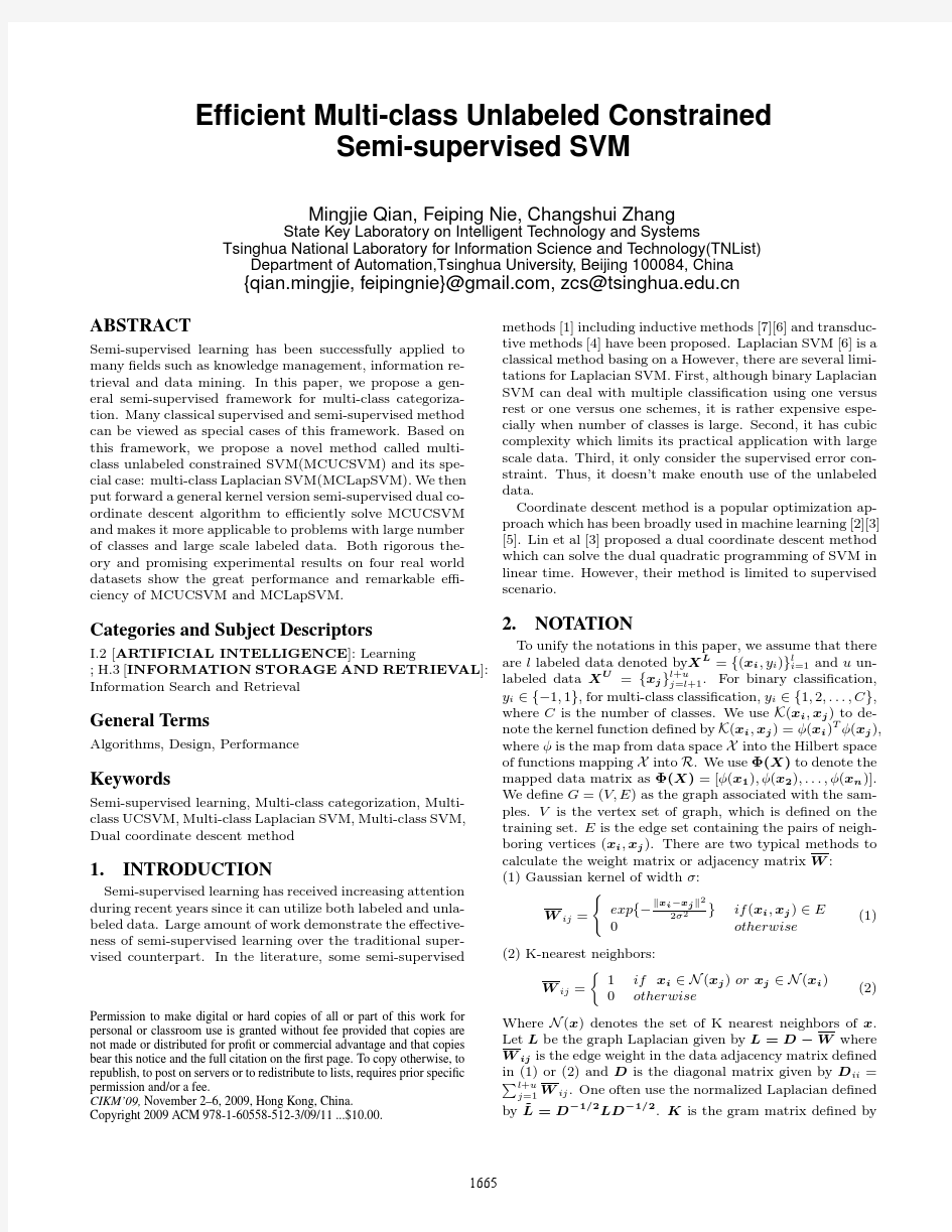 Efficient multi-class unlabeled constrained semi-supervised SVM