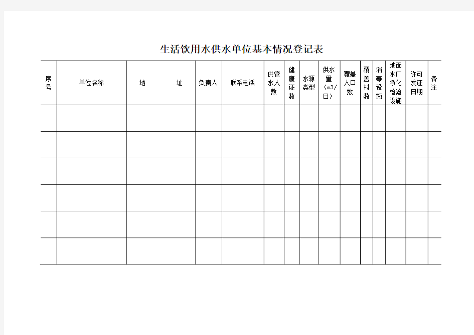 生活饮用水供水单位基本情况登记表格6