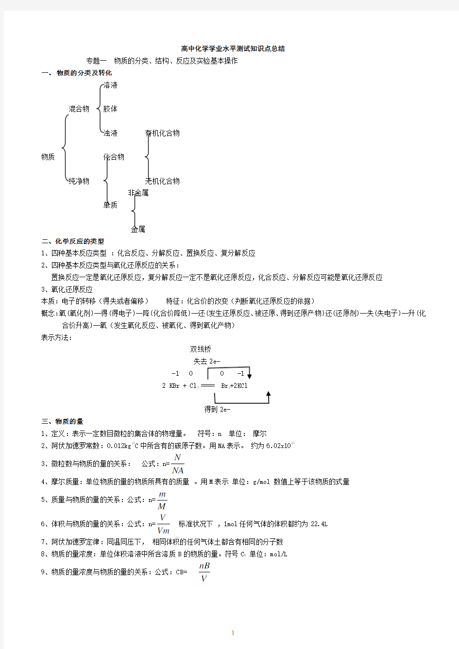 浙江省高中化学学业水平考试知识点总结