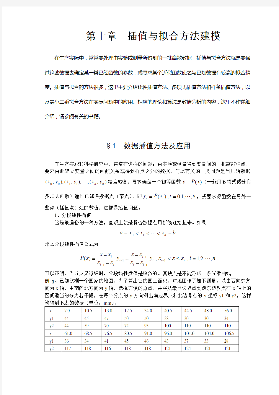 数学建模案例分析-- 插值与拟合方法建模1数据插值方法及应用