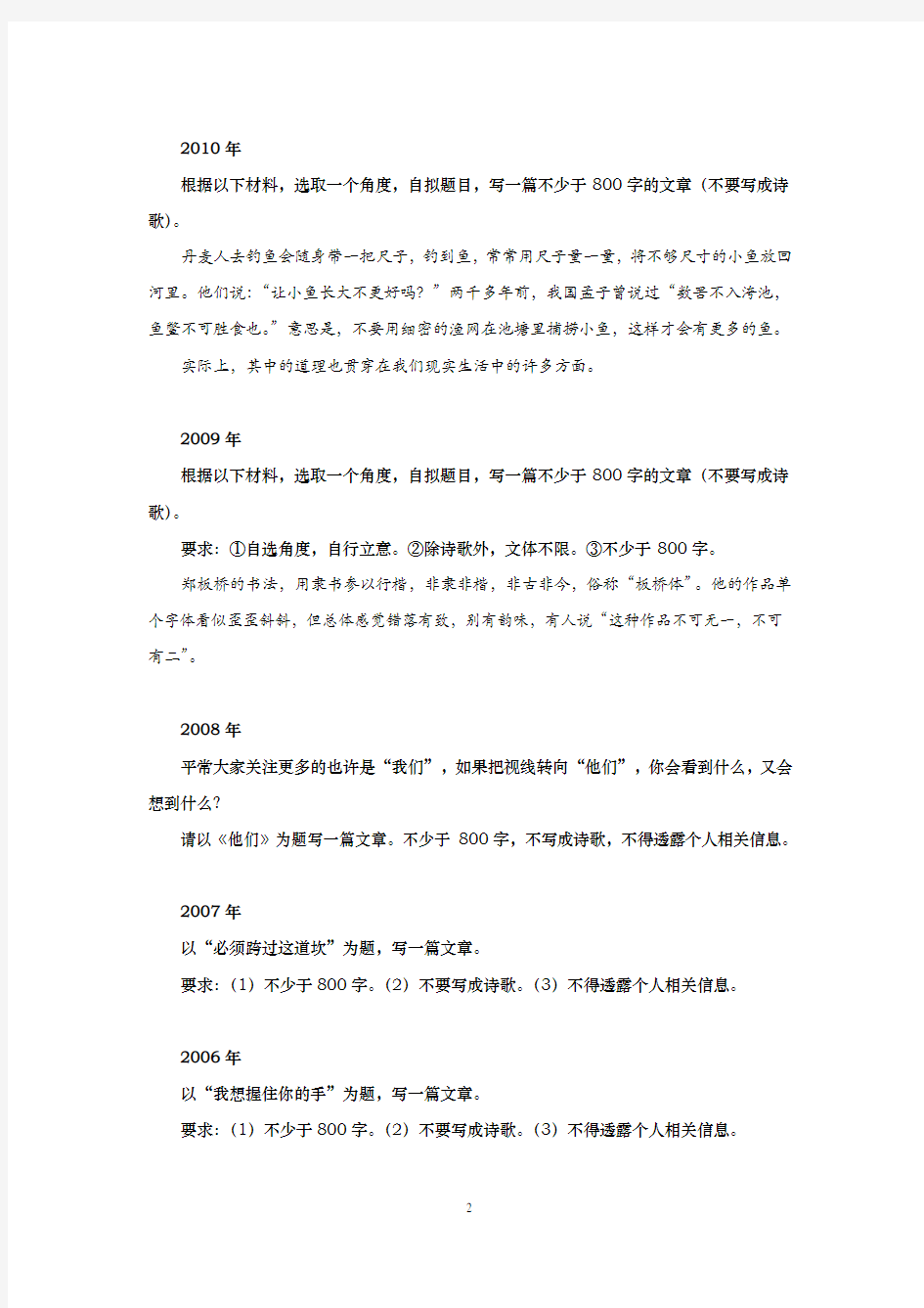 上海历年高考作文试题(1985-2015)