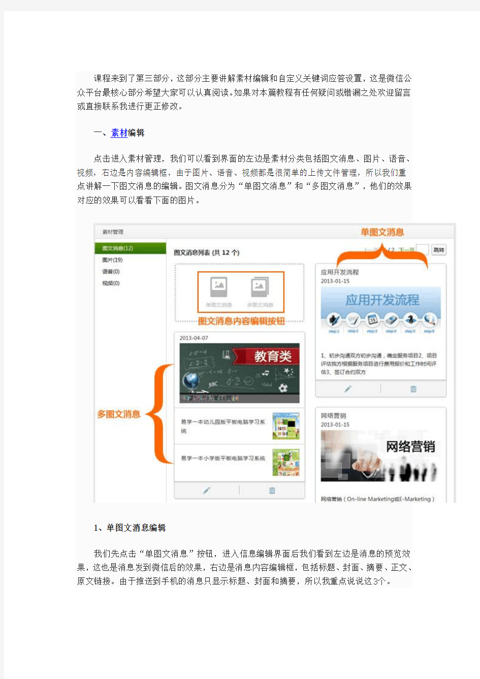 微信公众平台素材编辑与自动回复图文教程