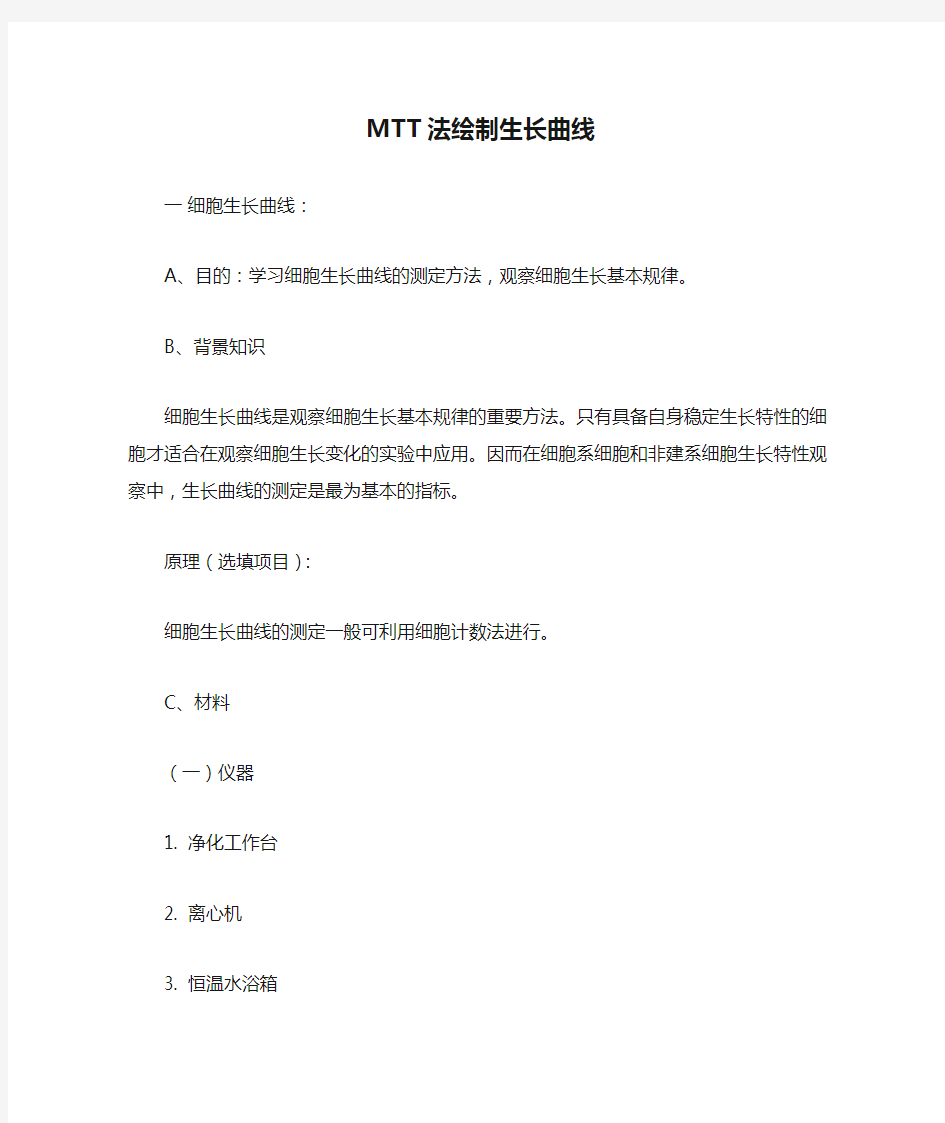 MTT法绘制生长曲线