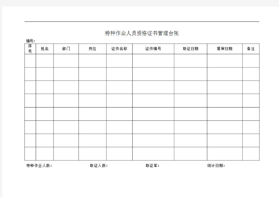 特种作业人员资格证书管理台帐