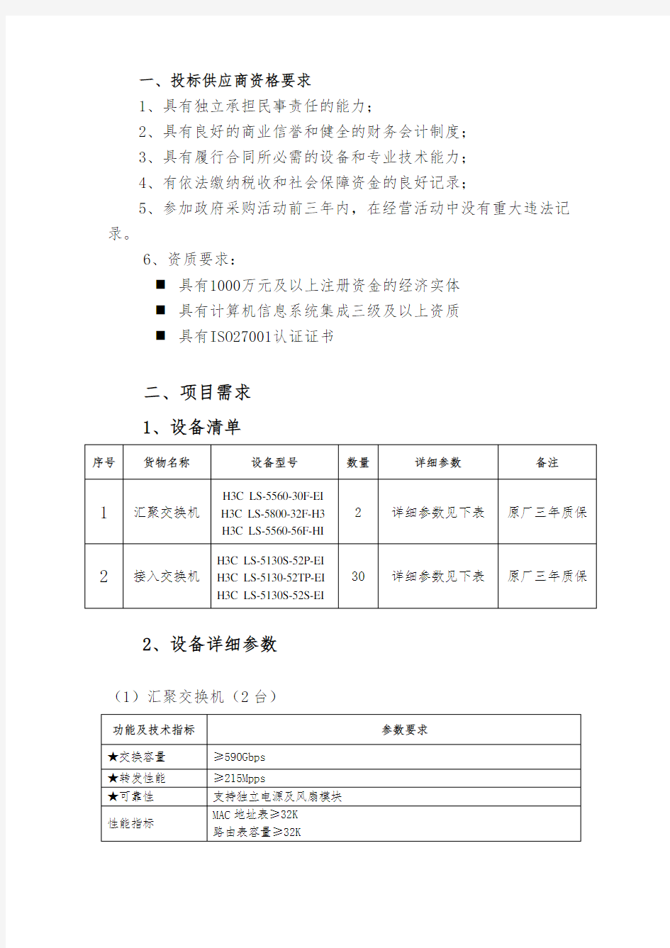 一、投标供应商资格要求1、具有独立承担民事责任的能力;2、具有良好