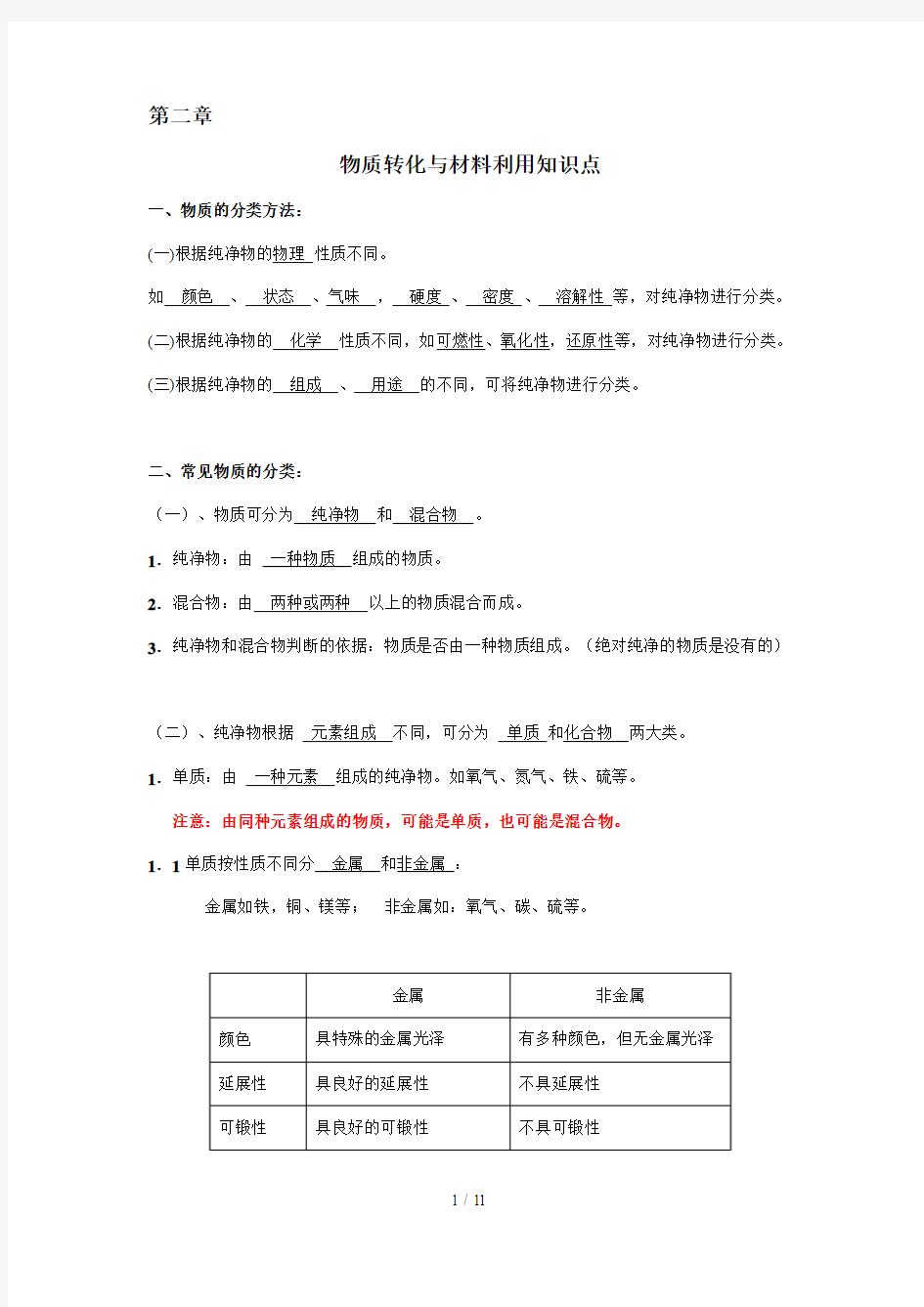 浙教新版科学九年级上册第二章知识点归纳及测试题