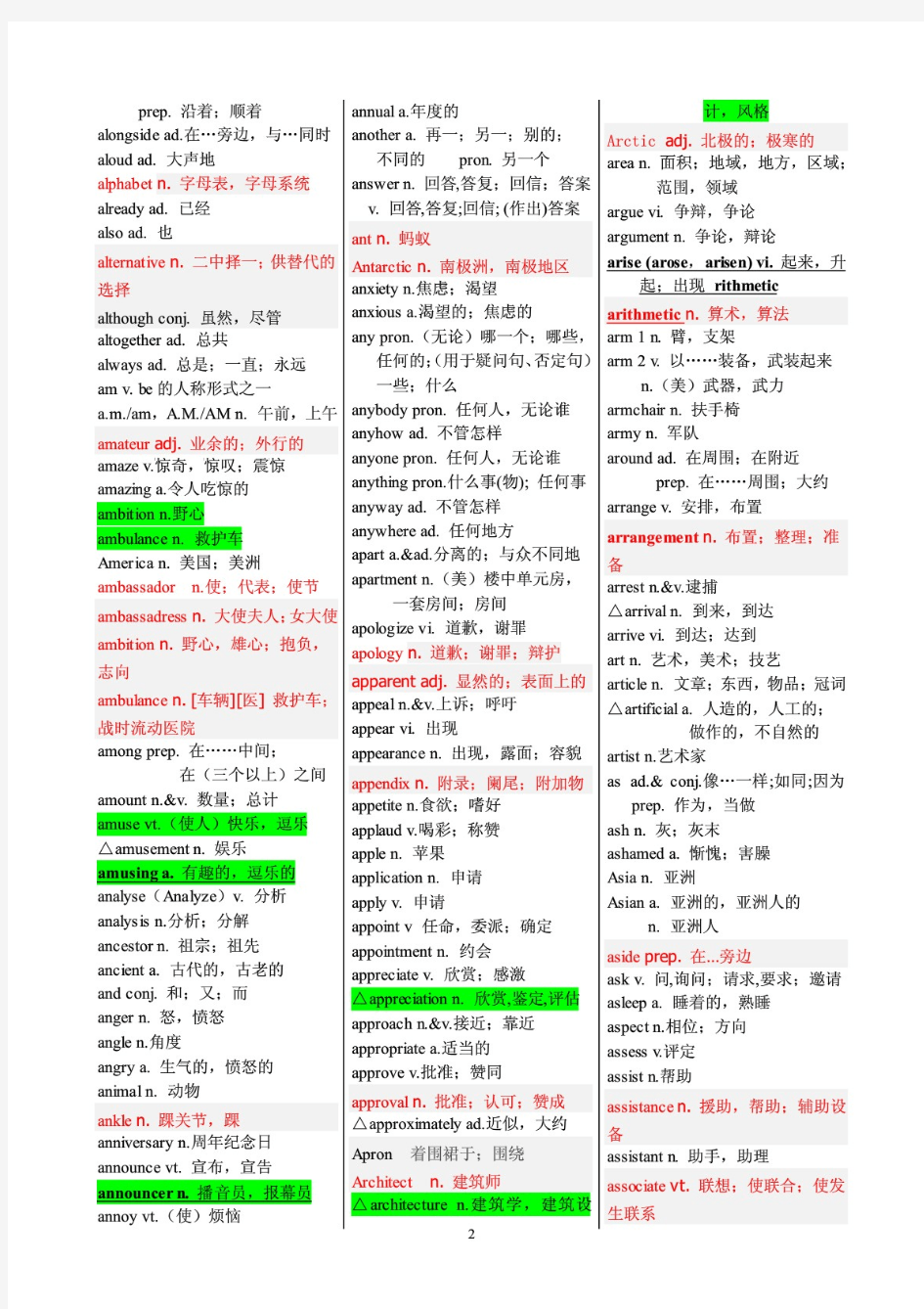 2019年北京高考英语考纲词汇表