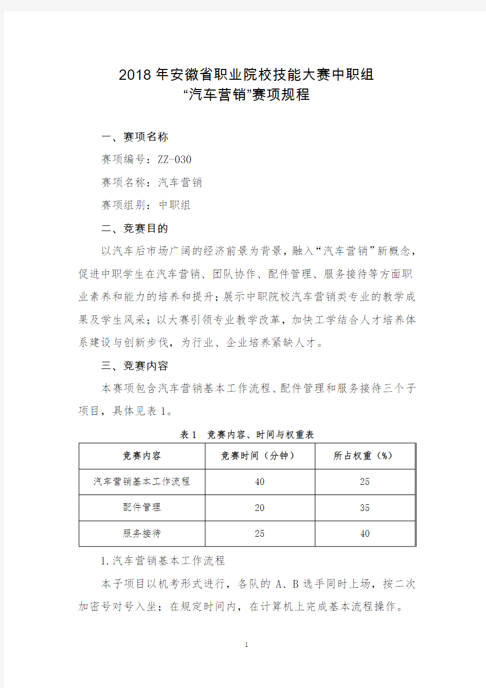 ZZ030-2018年安徽省职业院校技能大赛中职组“汽车营销”赛项规程.doc