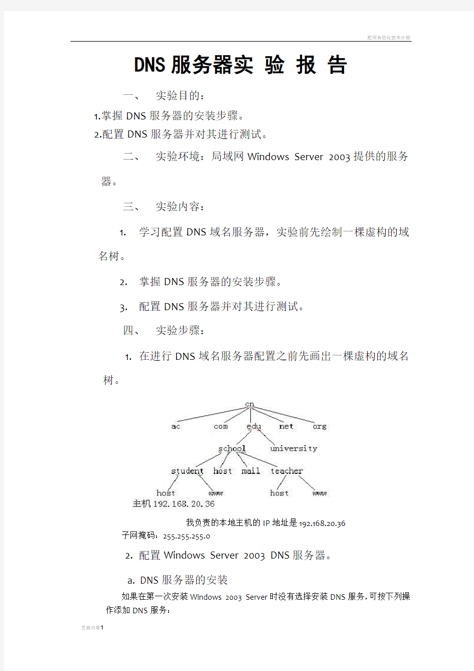 配置DNS服务器实验报告