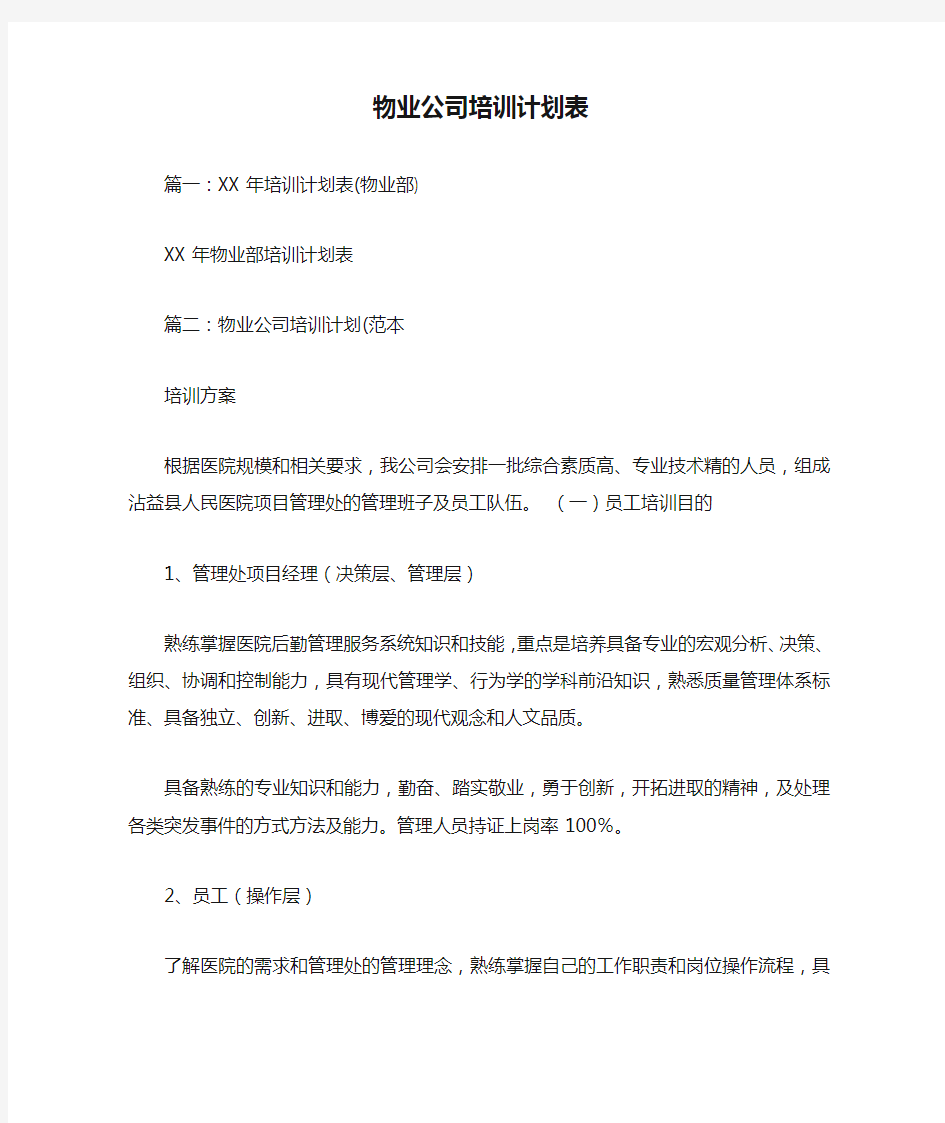 物业公司培训计划表doc